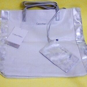 Calvin Klein White & Silver tote purse bag NWT